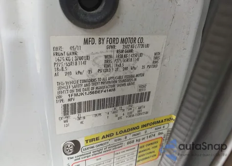 2011 Ford Expedition El Xlt from USA, damaged, VIN 1FMJK1J56BEF41408